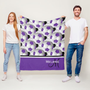 Monogram Purple Black Soccer Ball 50 x 60 Fleece Blanket