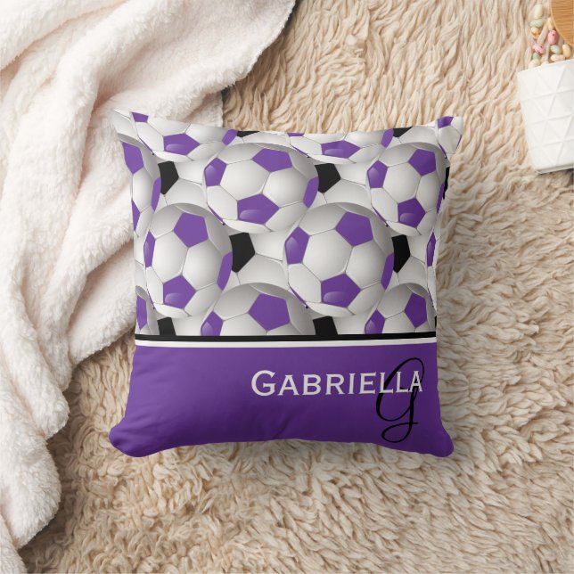 Monogram Purple Black Soccer Ball Pattern Cushion (Blanket)