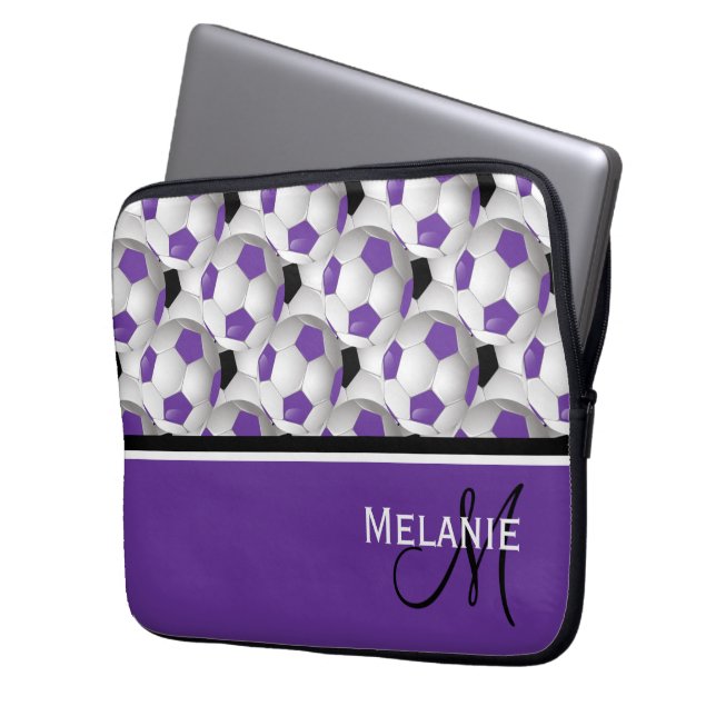 Monogram Purple Black Soccer Ball Pattern Laptop Sleeve (Front Left)