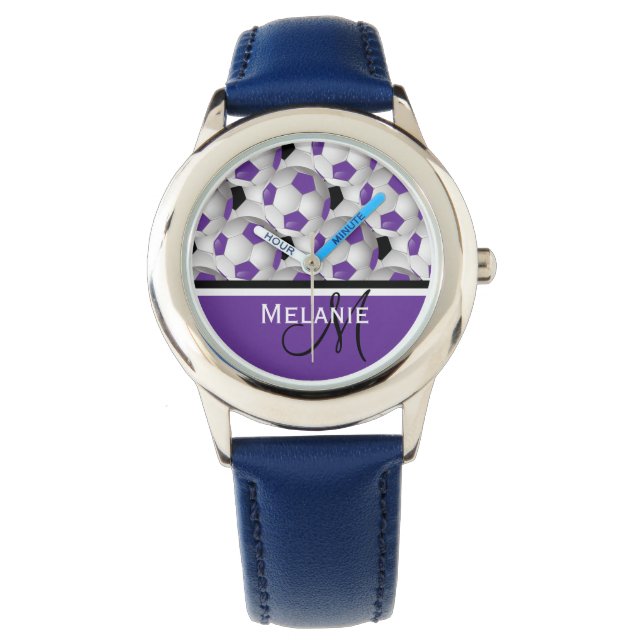 Monogram Purple Black Soccer Ball Pattern Watch (Front)