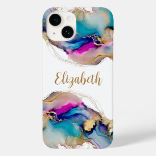 Monogram Purple Blue Gold Wash Watercolor Abstract Case-Mate iPhone 14 Case