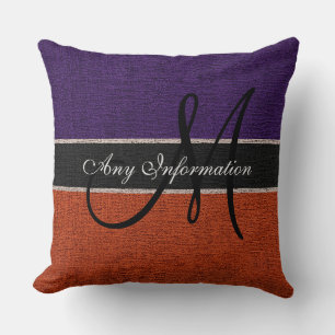 Monogram Purple & Brown Burlap Rustic Jute Cushion