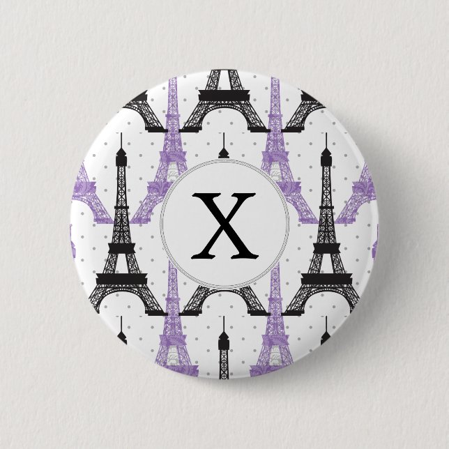 Monogram Purple Chic Eiffel Tower Pattern 6 Cm Round Badge (Front)
