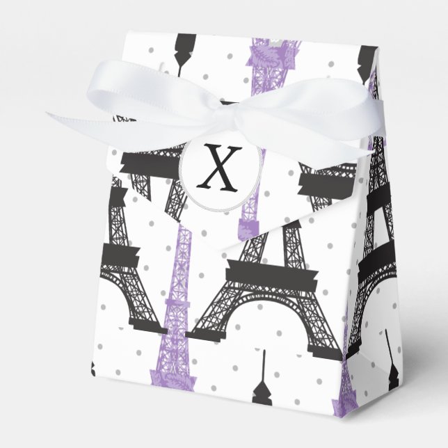 Monogram Purple Chic Eiffel Tower Pattern Favour Box (Front Side)
