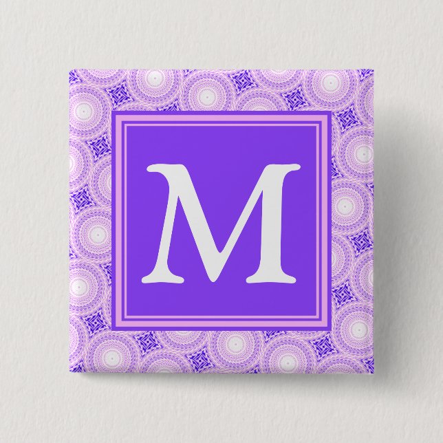 Monogram purple circles pattern 15 cm square badge (Front)