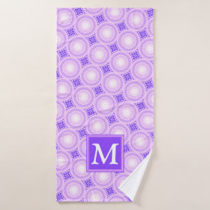 Monogram purple circles pattern bath towel