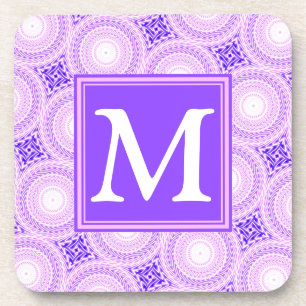 Monogram purple circles pattern coaster
