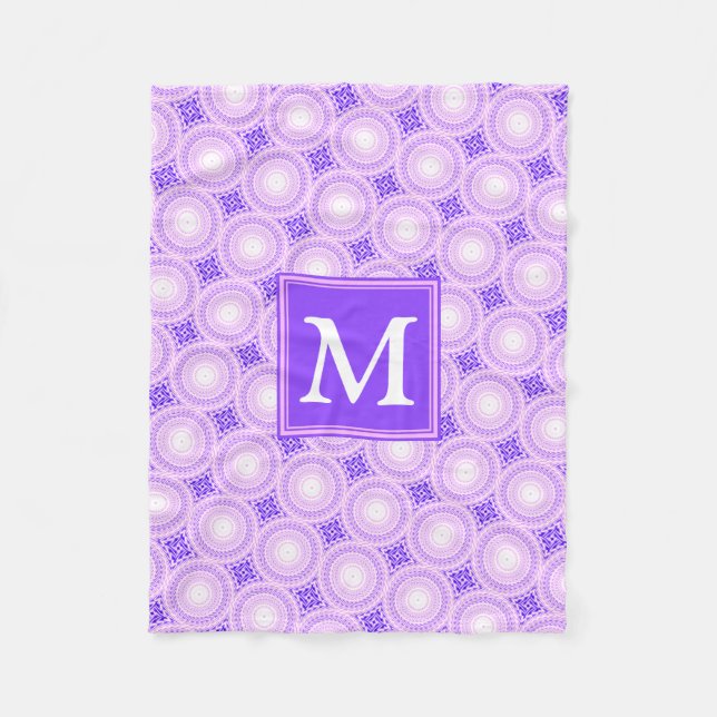 Monogram purple circles pattern fleece blanket (Front)