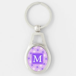 Monogram purple circles pattern key ring