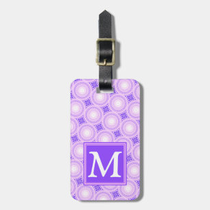 Monogram purple circles pattern luggage tag