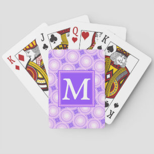 Monogram purple circles pattern playing cards