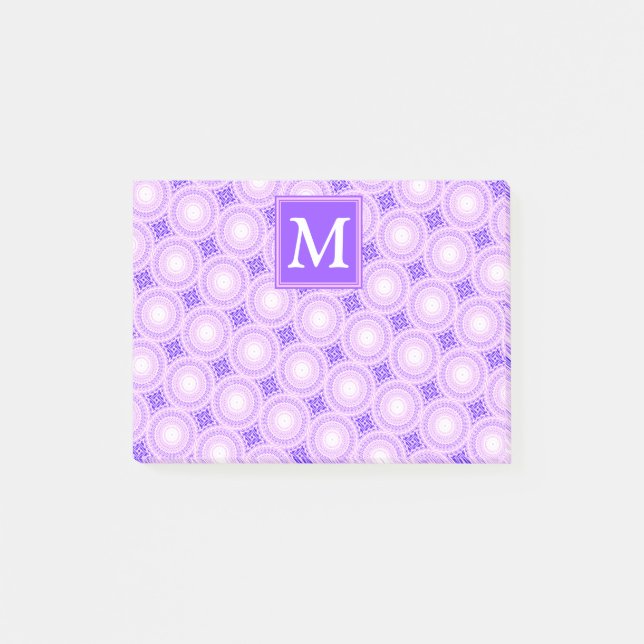 Monogram purple circles pattern post-it notes (Front)