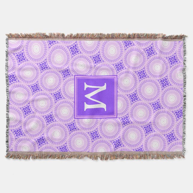 Monogram purple circles pattern throw blanket (Front)