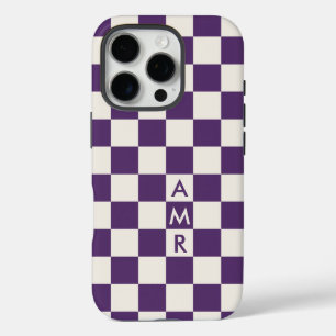 Monogram Purple Cream Chequered Pattern iPhone 16 Pro Case