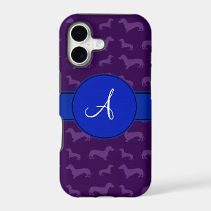 Monogram purple dachshund blue circle