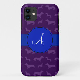 Monogram purple dachshund blue circle Case-Mate iPhone case