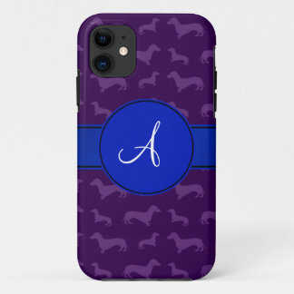 Monogram purple dachshund blue circle Case-Mate iPhone case