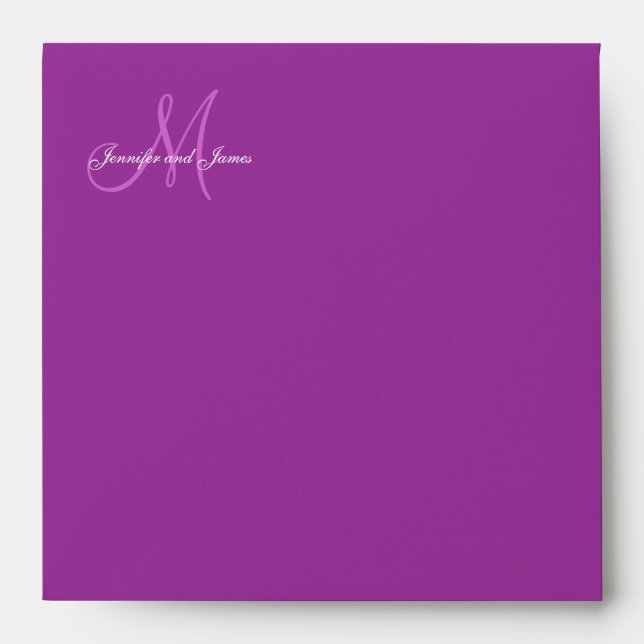 Monogram Purple Damask Wedding Invitation Envelope (Front)