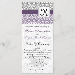 monogram purple damask Wedding program Programme