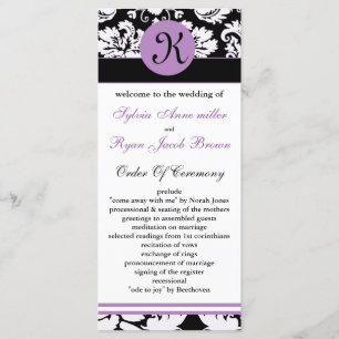 monogram purple damask Wedding program Programme