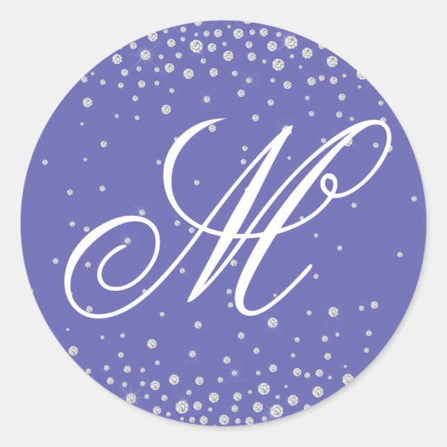 Monogram Purple Diamonds Personalised Classic Round Sticker (Front)