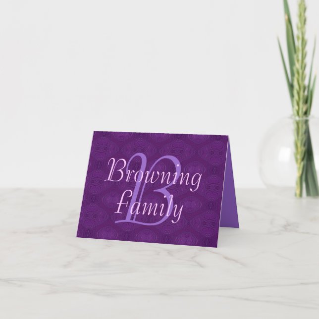 Monogram Purple (Family) Note Card (Front)