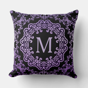 Monogram Purple Filigree Motif Throw Pillow