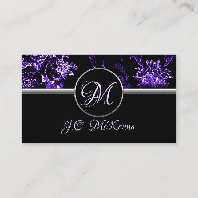 Monogram Purple Floral Business Card (Front)