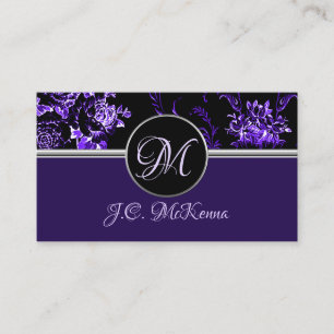 Monogram Purple Floral Business Card 2