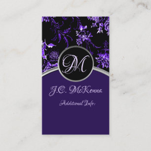 Monogram Purple Floral Business Card 4