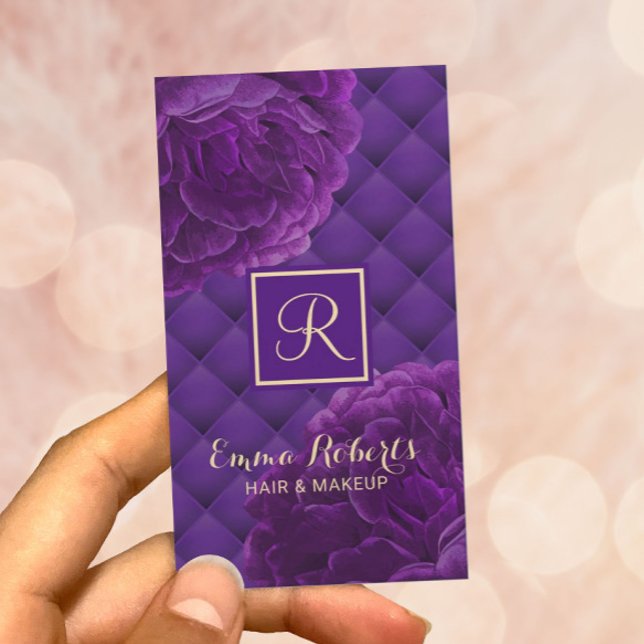 Monogram Purple Floral Elegant Beauty Salon Business Card (Creator Uploaded)