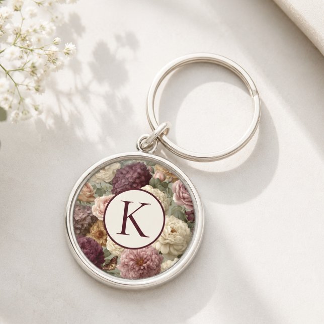 Monogram Purple Floral Elegant Key Ring (Creator Uploaded)