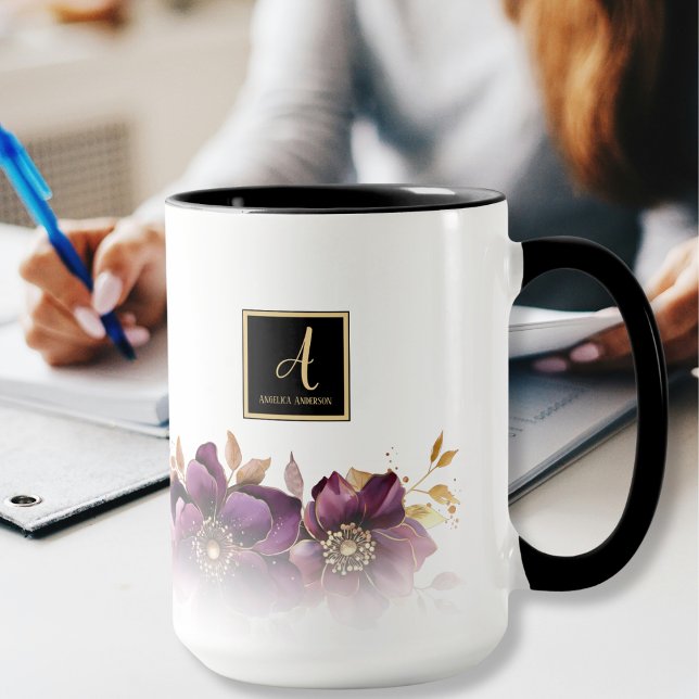 Monogram Purple Floral   Mug (Creator Uploaded)