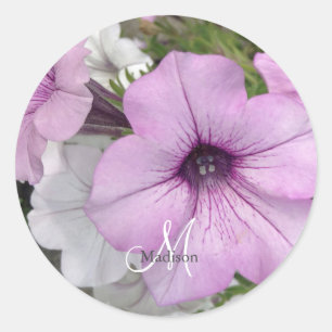 Monogram Purple Floral Photography Classic Round Sticker
