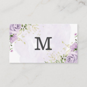 Monogram Purple Flowers Business Card