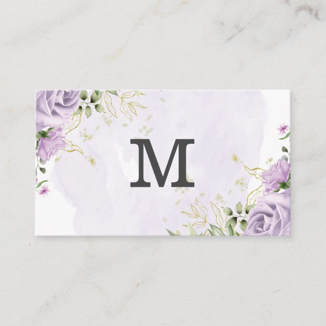 Monogram | Purple Flowers Business Card (Front)