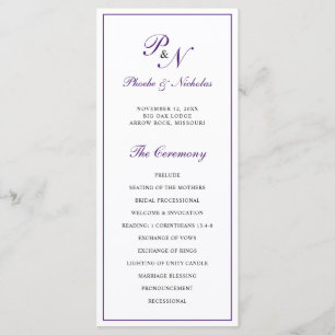 Monogram Purple Formal Elegant Wedding Programme