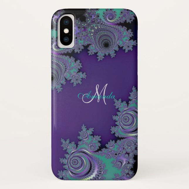 Monogram Purple Fractal Lace  iPhone Case (Back)