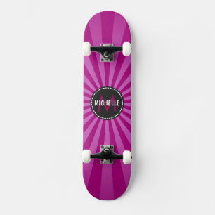 Monogram Purple Funky Sun Rays Pattern Skateboard