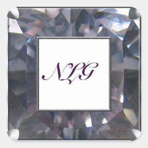 Monogram Purple Gem Square Sticker
