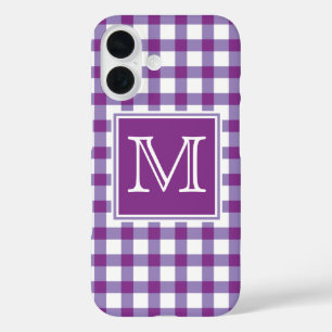 Monogram Purple Gingham Plaid Tartan Chequered iPhone 16 Case