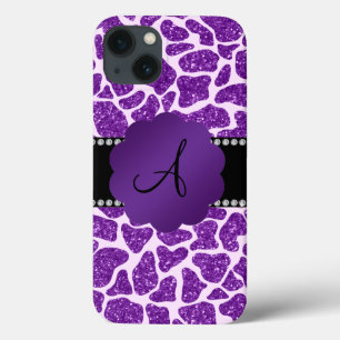 Monogram purple glitter giraffe print iPhone 13 case