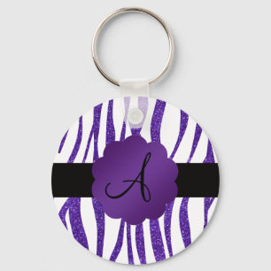 Monogram purple glitter stripes key ring