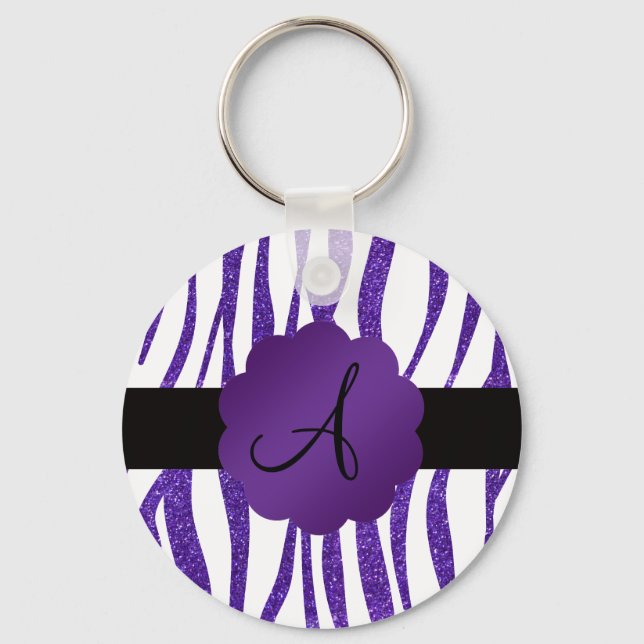 Monogram purple glitter stripes key ring (Front)