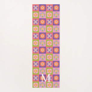 Monogram purple green floral pattern yoga mat