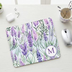 Monogram Purple Lavender Flower Field Mouse Pad