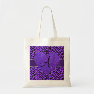 Monogram purple leopard heart tote bag