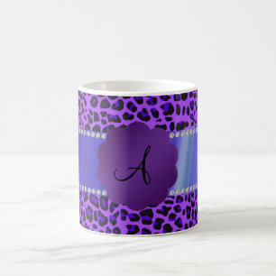 Monogram purple leopard pattern coffee mug