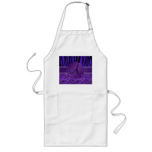 Monogram purple leopard zebra pattern long apron