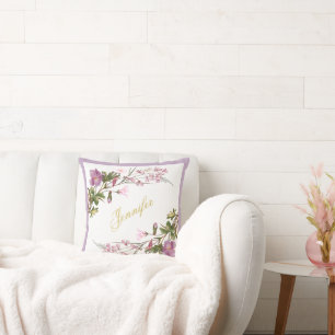 Monogram Purple Lilac Pink Bouquet Vintage Chic Cushion